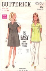 5253 '69 MATERNITY SS YOKE A-DRESS, TOP PATTERN 10 32.5''